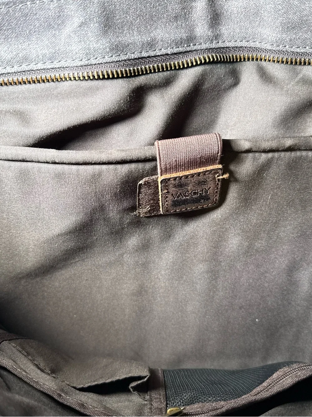 Vaschy Waxed Canvas & Leather Messenger Bag in Gray/Brown